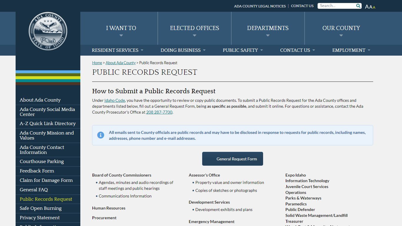 Public Records Request - Ada County