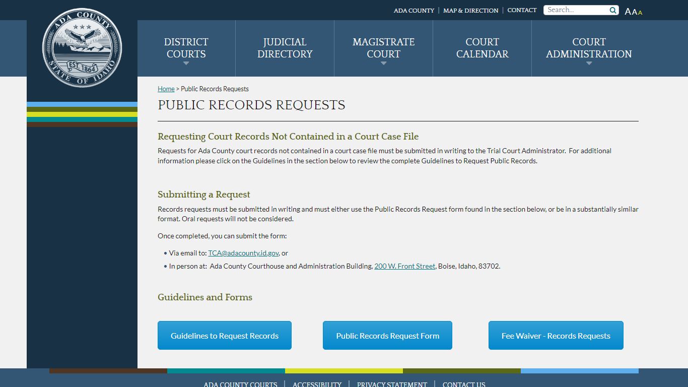 Public Records Requests - Judicial Court Ada County